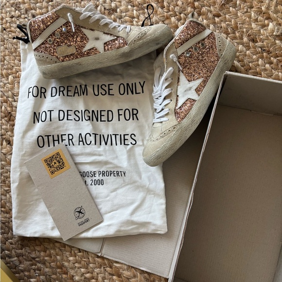 Golden Goose Pink and White Sneakers with Glitter Accents - Picture 2 of 7